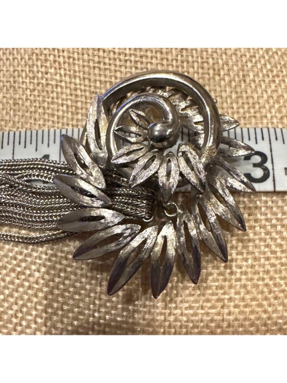 Vintage Park Lane Sunburst Fringe Tassel Brooch Silver Tone Statement Jewelry - Picture 9 of 9